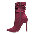 Womens Ruched Pointed Toe Soft Faux Suede High Stiletto Heel Ankle Booties